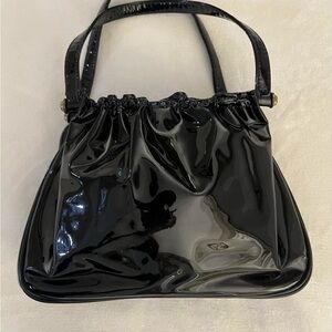 🩷 Patent Leather Top Handle Vintage Bag / Black Gold Hardware 💚
